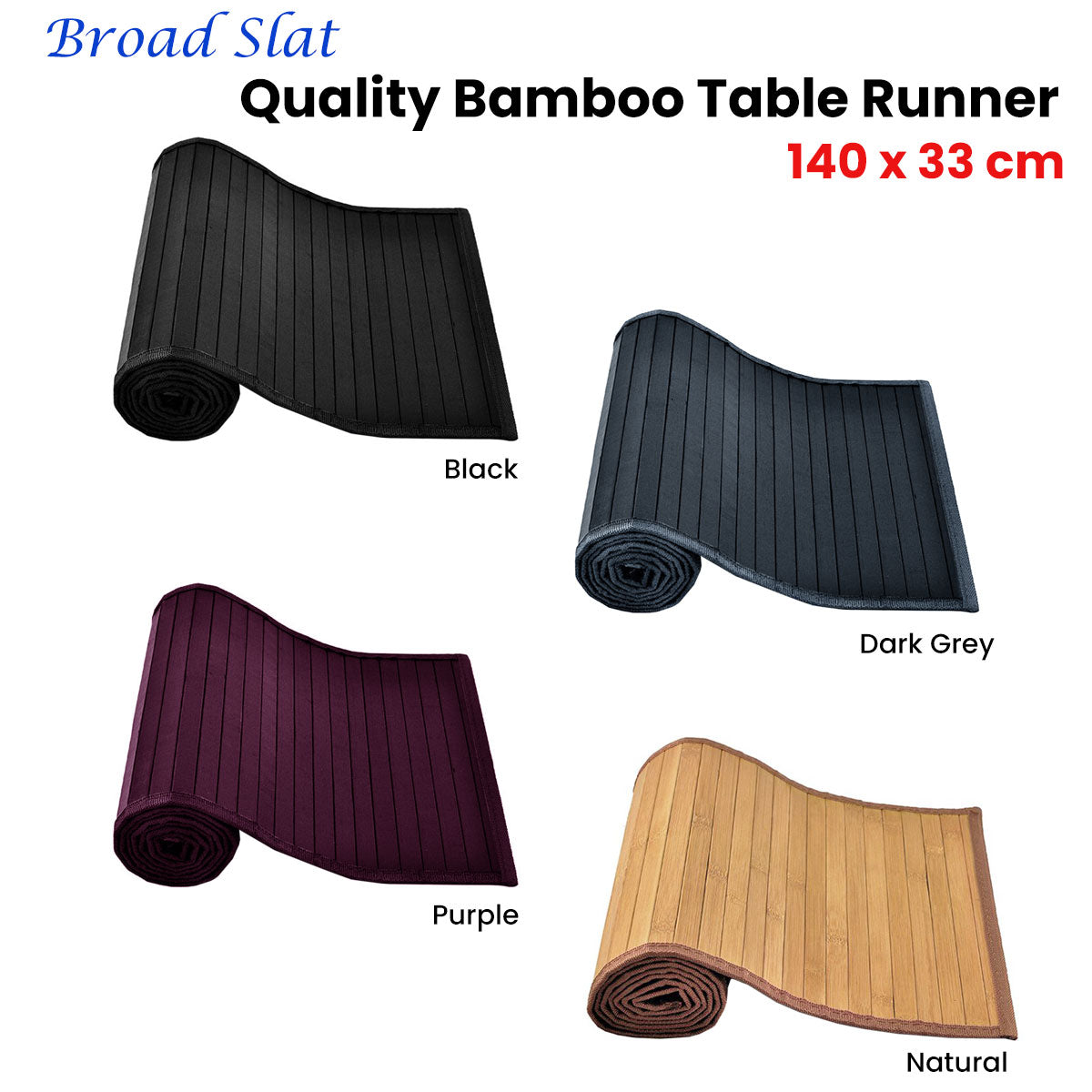 Broad Slat Bamboo Table Runner 140 x 33cm Black V442-JTC-TABLER-BAMBOORUNBL-BLACK-RE