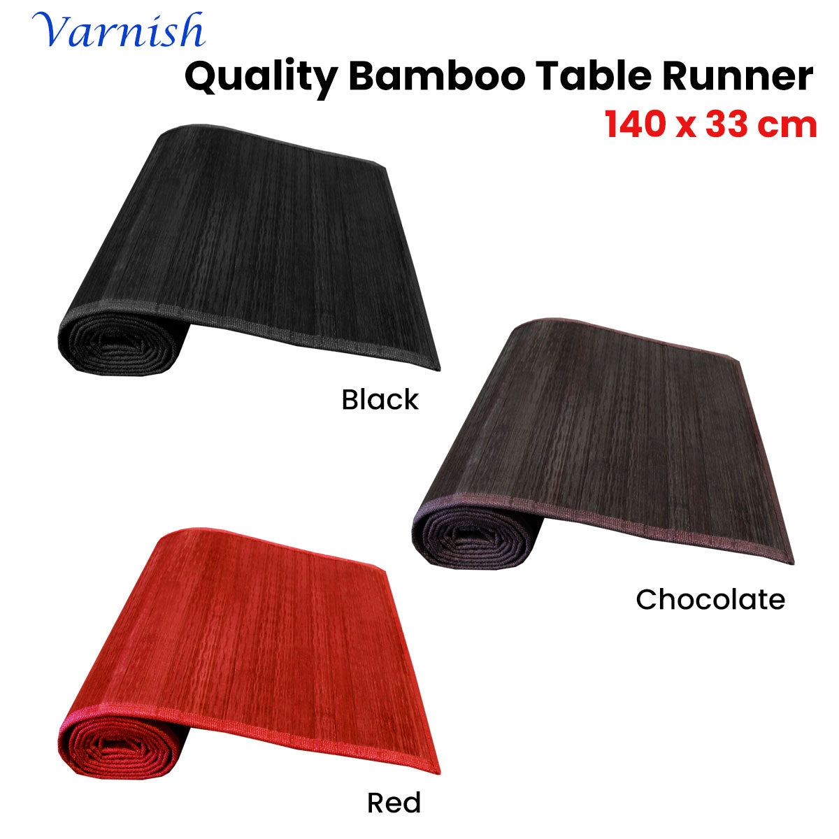 Varnish Bamboo Table Runner 140 x 33cm Chocolate V442-JTC-TABLER-BAMBOOVAR4C-CHOCOLATE-RE