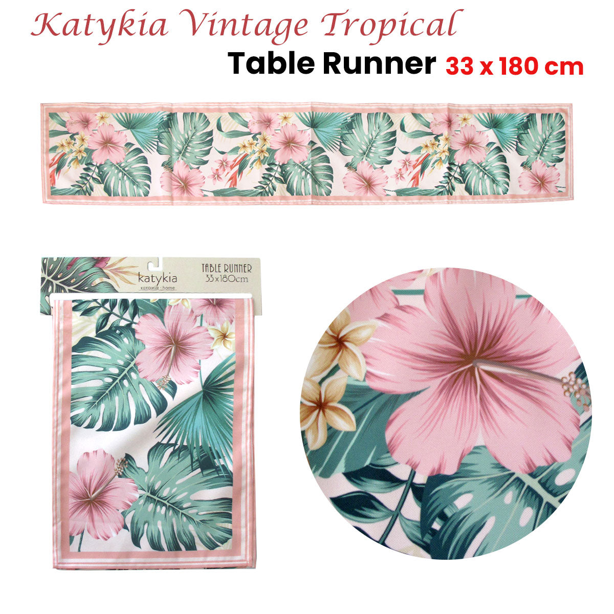 Katykia Vintage Tropical Table Runner 33 x 180cm V442-JTC-TABLER-VINTAGETROPICAL-PINK-RE