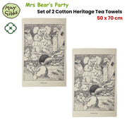 Set of 2 May Gibbs Mrs Bear's Party Cotton Heritage Tea Towels 50 x 70 cm V442-JTC-TEAT-SETOF2MRSBEARSPARTY-NATURAL-RE