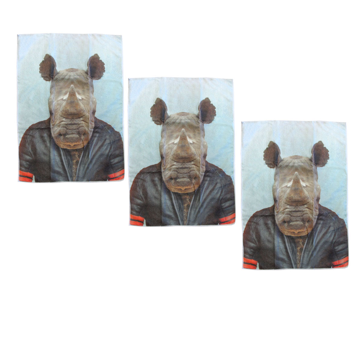Set of 3 Zoo Portraits Microfiber Tea Towels Rhino 67 x 45 cm V442-JTC-TEAT-SETOF3RHINO-GREY-RE