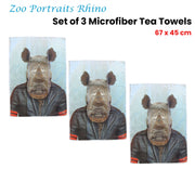 Set of 3 Zoo Portraits Microfiber Tea Towels Rhino 67 x 45 cm V442-JTC-TEAT-SETOF3RHINO-GREY-RE