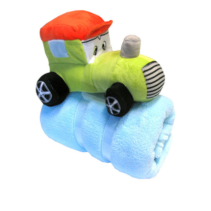 Baby Blue Blanket with Toy Tractor V442-JTC-THROW-BABYTRACTOR-BLUE-SH