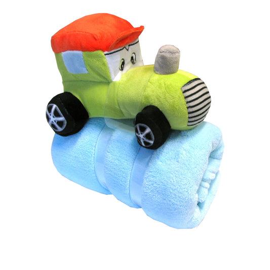 Baby Blue Blanket with Toy Tractor V442-JTC-THROW-BABYTRACTOR-BLUE-SH