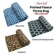 Aerial Printed Fleece Throw Rug 130 x 150 cm Charcoal Honeycomb V442-JTC-THROW-HONEYCOMB-CHARCOAL-RE