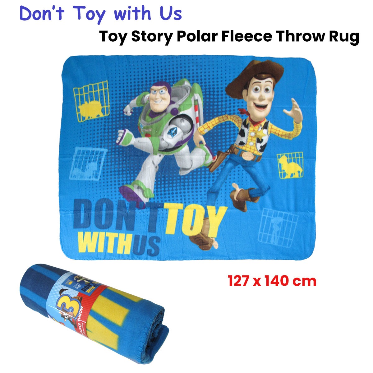 Toy Story Don't Toy with Us Polar Fleece Throw Rug 127 x 140 cm V442-JTC-THROW-TOYSSTORY-BLUE-RE