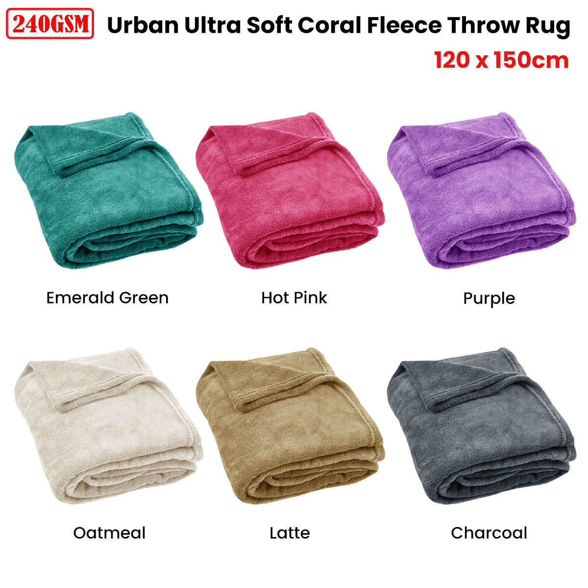 240GSM Urban Ultra Soft Coral Fleece Throw Rug 120 x 150cm Hot Pink V442-JTC-THROW-URBAN-HOTPINK-RE