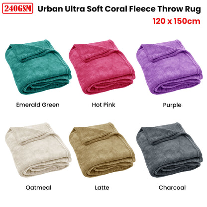 240GSM Urban Ultra Soft Coral Fleece Throw Rug 120 x 150cm Oatmeal V442-JTC-THROW-URBAN-OATMEAL-RE