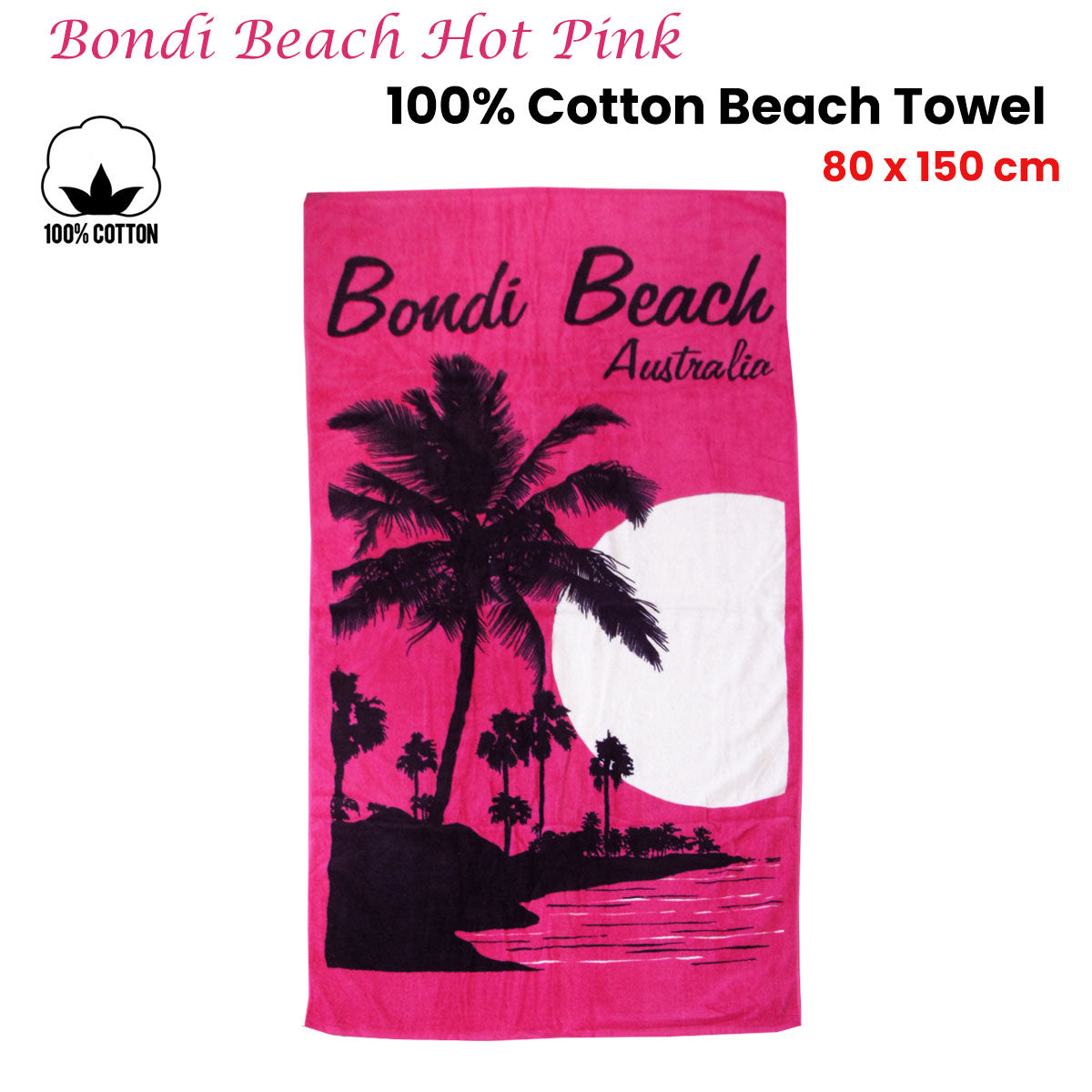 Aqua Blu Bondi Beach Pink 100% Cotton Beach Towel 80 x 150 cm V442-JTC-TOWEL-BONDIBEACH-PINK-RE