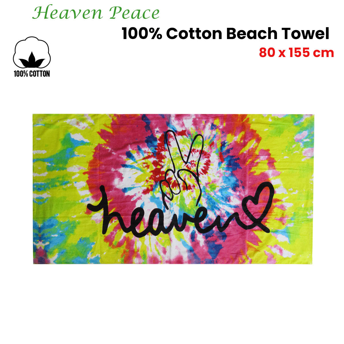 Heaven Peace 100% Cotton Beach Towel 80 x 155 cm V442-JTC-TOWEL-HEAVENPEACE-MULTI-RE