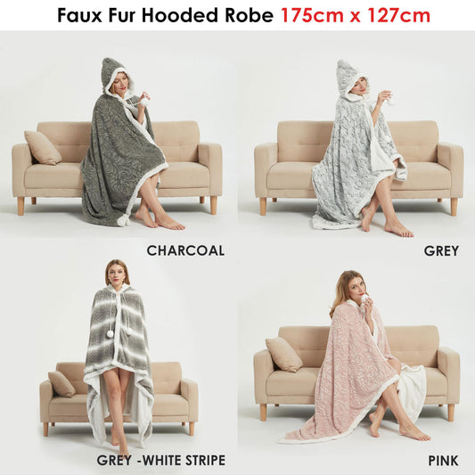 Ramesses Faux Fur Hooded Robe Grey V442-KIT-BATHROBE-HOODED-GREY-SH