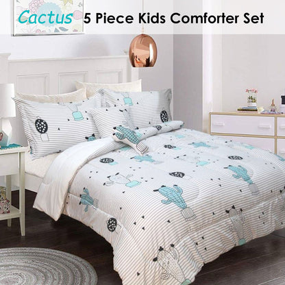 Ramesses 5 Piece Kids Comforter Set Cactus Single V442-KIT-COMFORTER-3PCESCACTUS-BLUE-SB