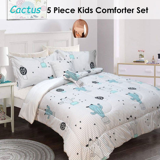 Ramesses 5 Piece Kids Comforter Set Cactus Single V442-KIT-COMFORTER-3PCESCACTUS-BLUE-SB