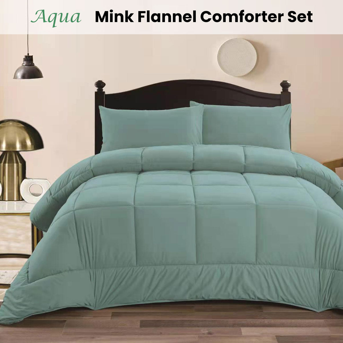 Ramesses Aqua 3- Piece Mink Flannel Comforter Set Queen V442-KIT-COMFORTER-3PCMINKFLANNEL-AQUA-QS