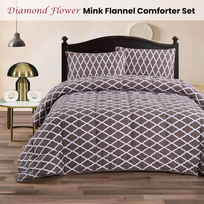 Ramesses Diamond Flower 3- Piece Mink Flannel Comforter Set King V442-KIT-COMFORTER-3PCMINKFLANNEL-DIAMOND-KI