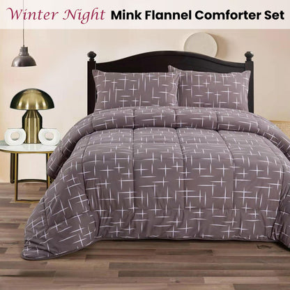 Ramesses Winter Night 3- Piece Mink Flannel Comforter Set King V442-KIT-COMFORTER-3PCMINKFLANNEL-WINNIGHT-KI