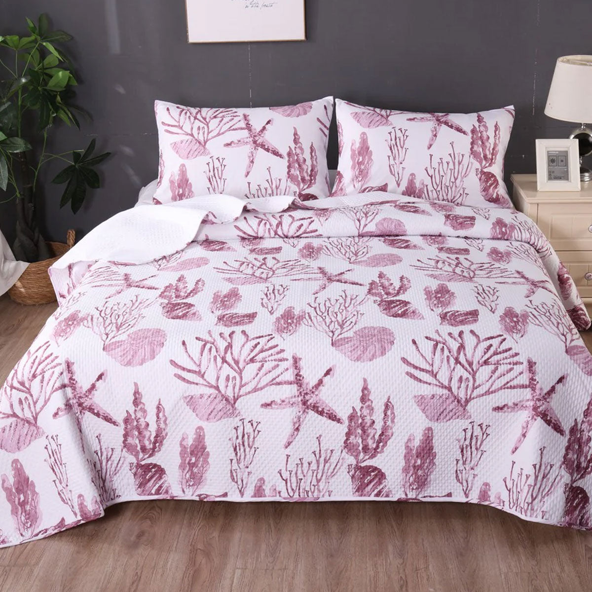 Ramesses Coast Pink 3 Pcs Bamboo Blend Ultrosonic Reversible Comforter Set King V442-KIT-COMFORTER-3PCSCOAST-PINK-KI