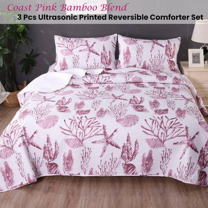 Ramesses Coast Pink 3 Pcs Bamboo Blend Ultrosonic Reversible Comforter Set King V442-KIT-COMFORTER-3PCSCOAST-PINK-KI