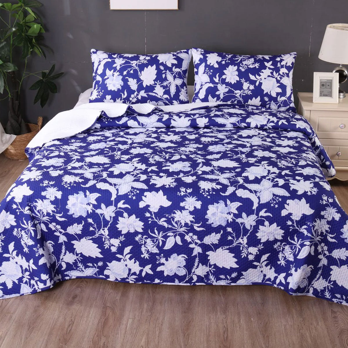 Ramesses Spring Blue 3 Pcs Bamboo Blend Ultrosonic Reversible Comforter Set King V442-KIT-COMFORTER-3PCSSPRING-BLUE-KI
