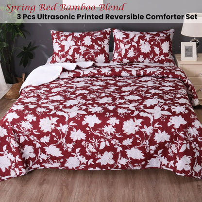 Ramesses Spring Red 3 Pcs Bamboo Blend Ultrosonic Reversible Comforter Set King V442-KIT-COMFORTER-3PCSSPRING-RED-KI