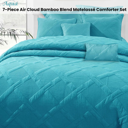 Ramesses Aqua 7- Piece Air Cloud Bamboo Blend Matelasse Comfort Set King V442-KIT-COMFORTER-7PCAIRCLOUD-AQUA-KI