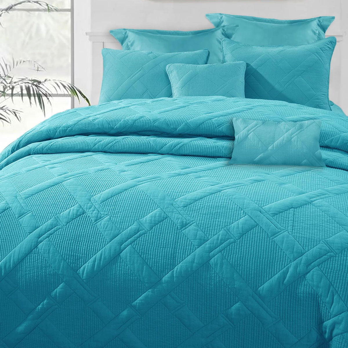 Ramesses Aqua 7- Piece Air Cloud Bamboo Blend Matelasse Comfort Set Queen V442-KIT-COMFORTER-7PCAIRCLOUD-AQUA-QS