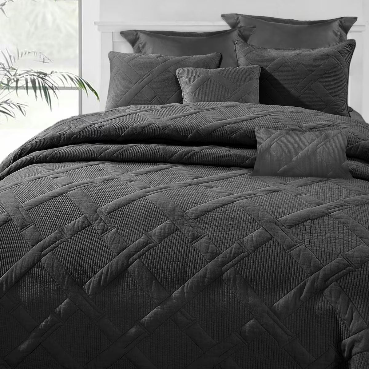 Ramesses Charcoal 7- Piece Air Cloud Bamboo Blend Matelasse Comfort Set Queen V442-KIT-COMFORTER-7PCAIRCLOUD-CHARCOAL-QS