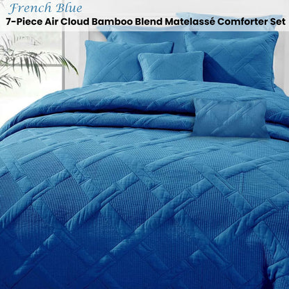 Ramesses French Blue 7- Piece Air Cloud Bamboo Blend Matelasse Comfort Set Queen V442-KIT-COMFORTER-7PCAIRCLOUD-FRENCHBLUE-QS