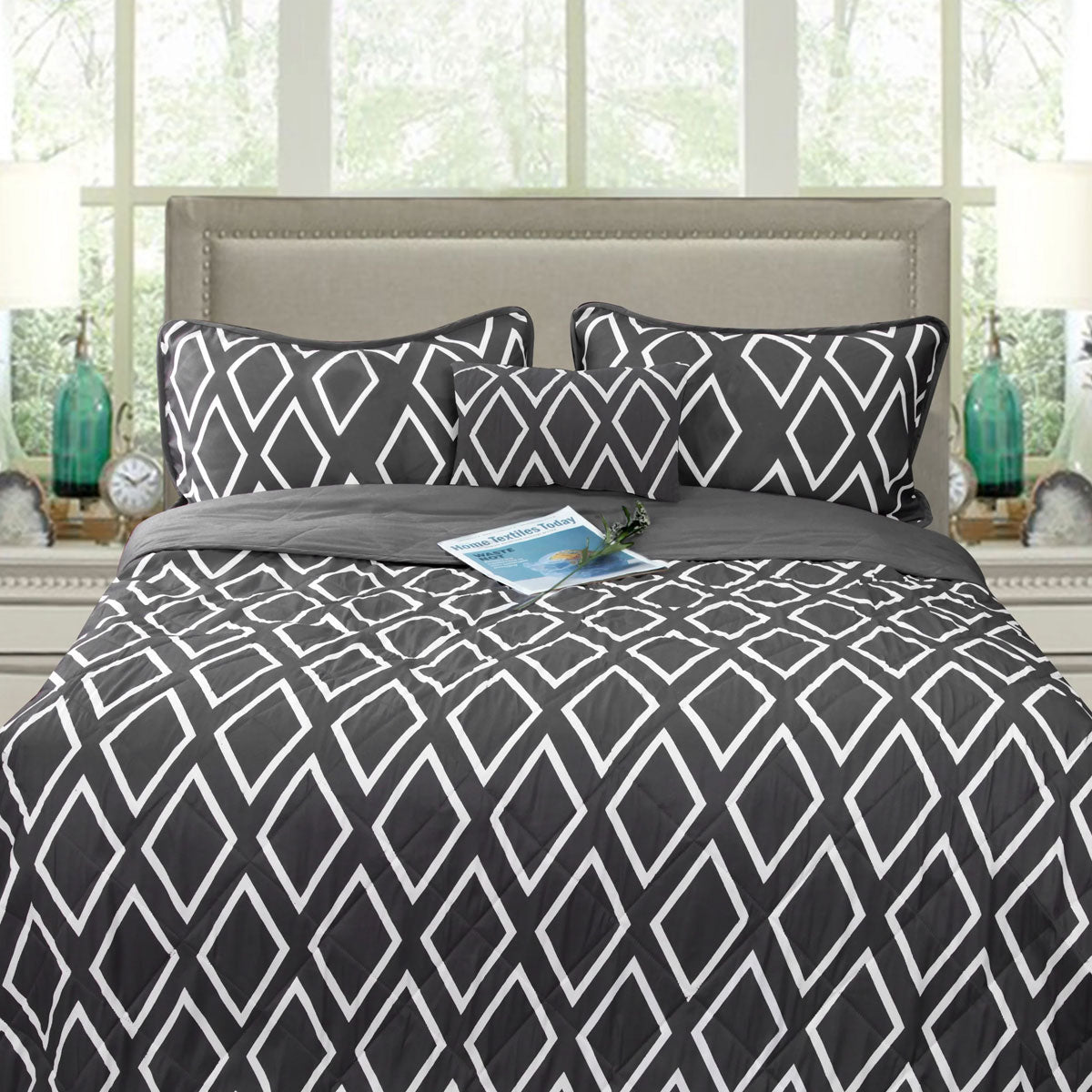 Ramesses Alena Charcoal 4 Pcs Ultrasonic Comforter Set Queen V442-KIT-COMFORTER-ALENA4PCS-CHARCOAL-QS