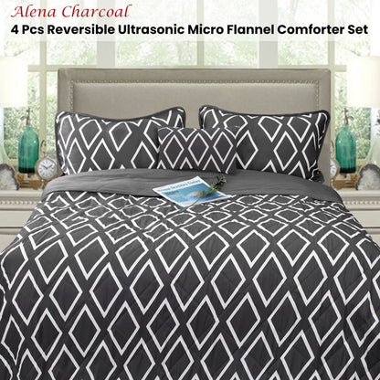 Ramesses Alena Charcoal 4 Pcs Ultrasonic Comforter Set Queen V442-KIT-COMFORTER-ALENA4PCS-CHARCOAL-QS