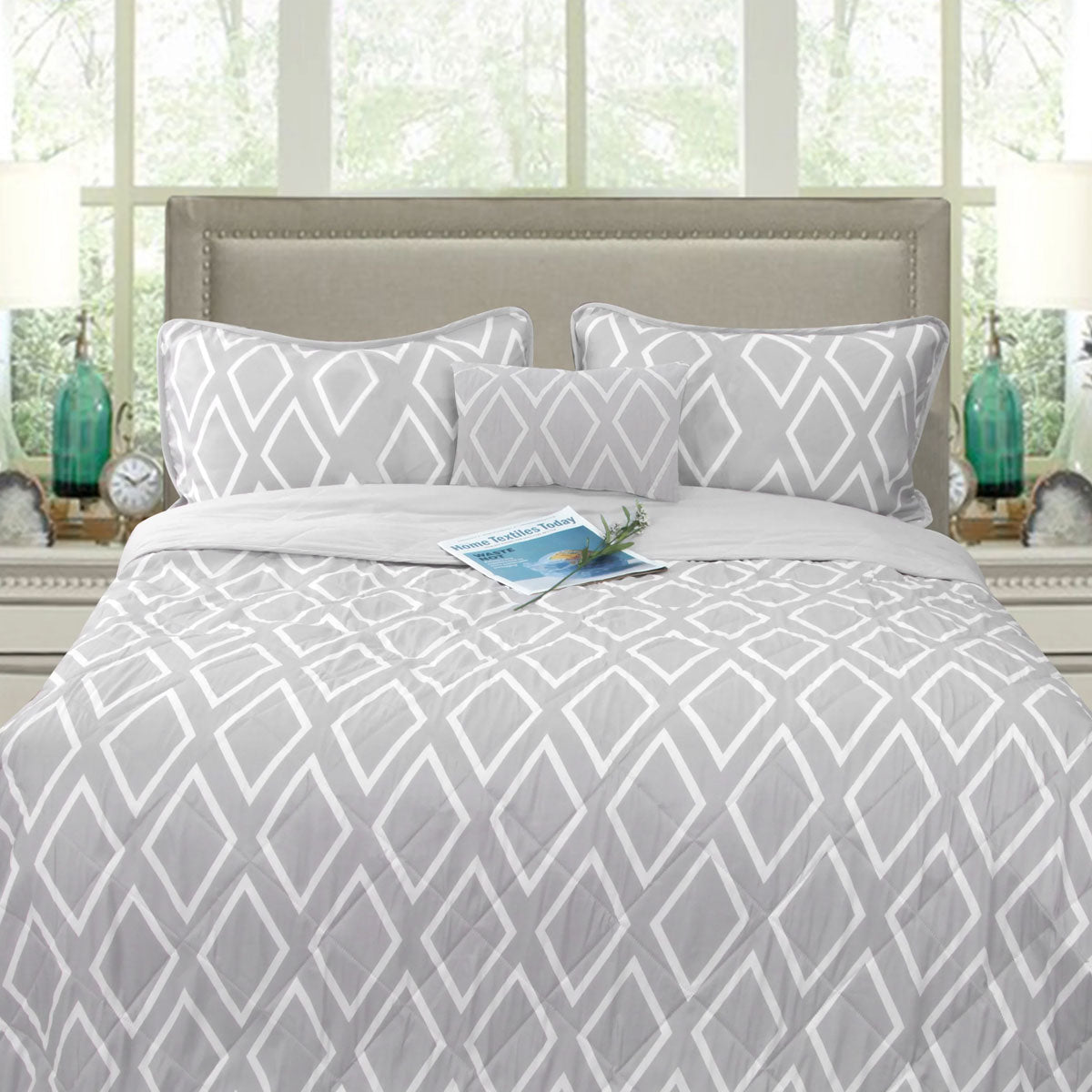 Ramesses Alena Silver 4 Pcs Ultrasonic Comforter Set Queen V442-KIT-COMFORTER-ALENA4PCS-SILVER-QS