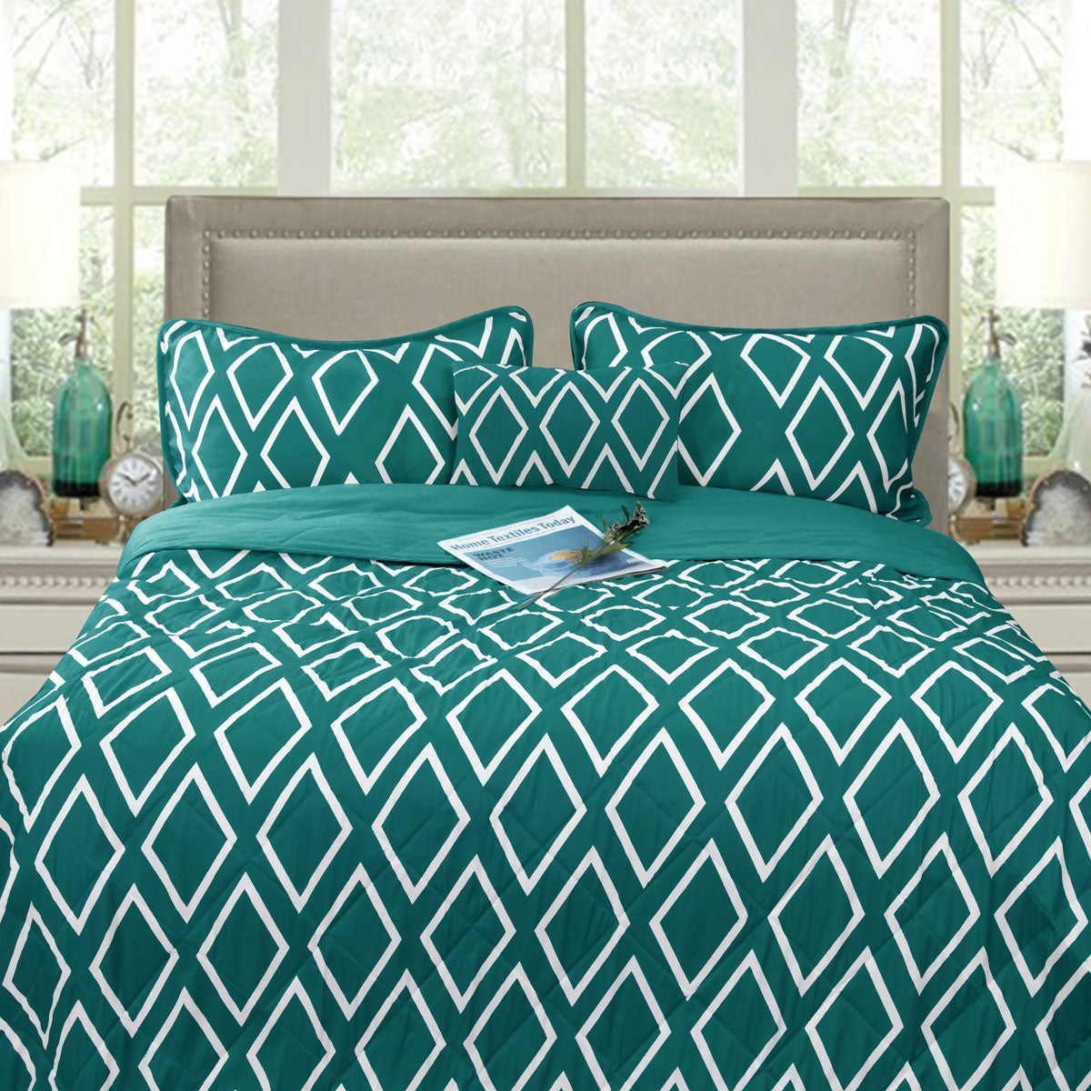 Ramesses Alena Teal 4 Pcs Ultrasonic Comforter Set Queen V442-KIT-COMFORTER-ALENA4PCS-TEAL-QS