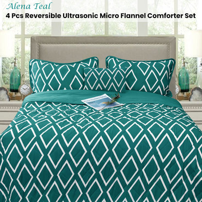 Ramesses Alena Teal 4 Pcs Ultrasonic Comforter Set Queen V442-KIT-COMFORTER-ALENA4PCS-TEAL-QS