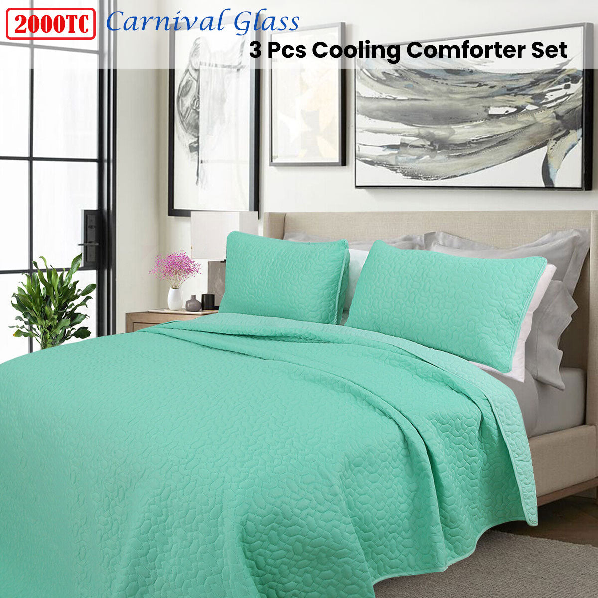 Shangri La 2000TC Carnival Glass Cooling Embroidered 3 Pcs Comforter Set Queen V442-KIT-COMFORTER-COOLING-CARNIVALGLASS-QS