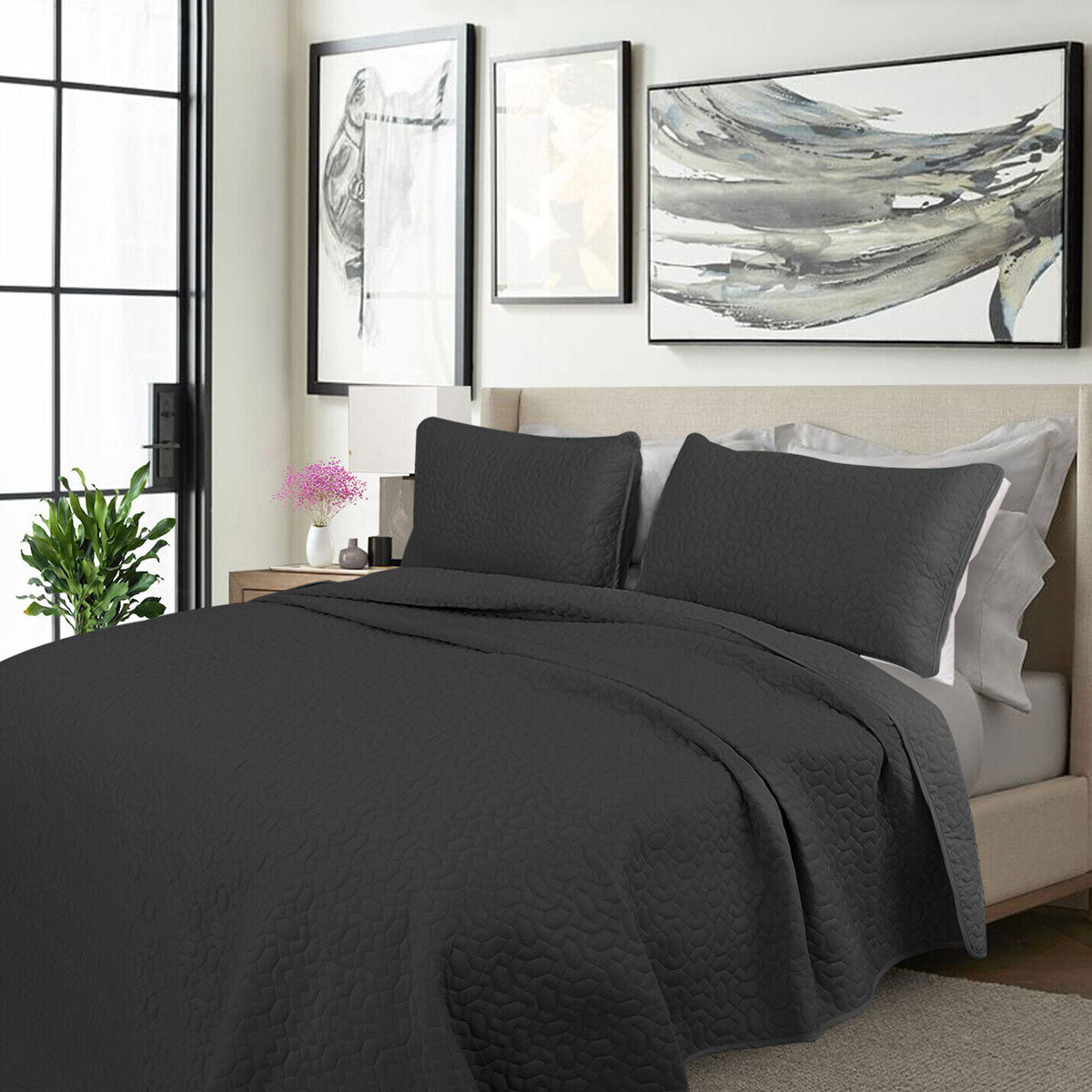 Shangri La 2000TC Charcoal Cooling Embroidered 3 Pcs Comforter Set King V442-KIT-COMFORTER-COOLING-CHARCOAL-KI