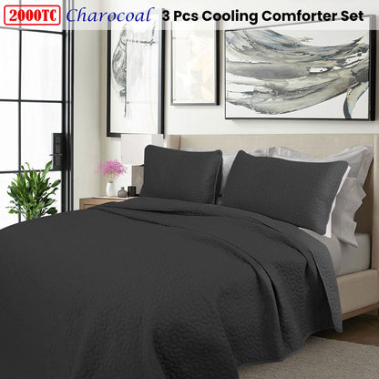 Shangri La 2000TC Charcoal Cooling Embroidered 3 Pcs Comforter Set Queen V442-KIT-COMFORTER-COOLING-CHARCOAL-QS