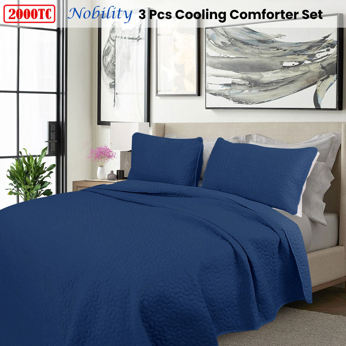 Shangri La 2000TC Nobility Cooling Embroidered 3 Pcs Comforter Set King V442-KIT-COMFORTER-COOLING-NOBILITY-KI