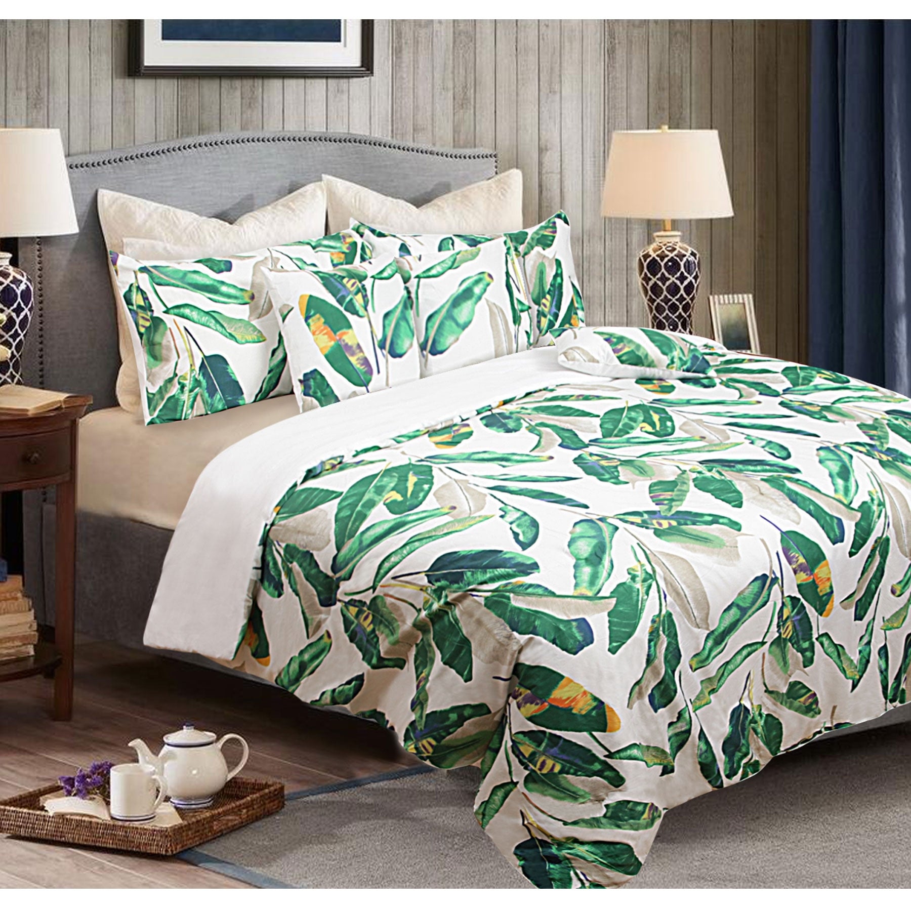 Shangri La 6 Piece Comforter Set Leaves Green V442-KIT-COMFORTER-LEAVES-GREEN-QS