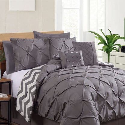 Ramesses 7 Piece Pinch Pleat Comforter Set Charcoal King V442-KIT-COMFORTER-PINCHPLEAT-CHARCOAL-KI