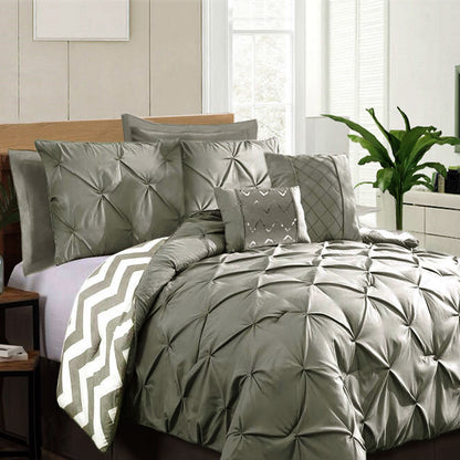 Ramesses 7 Piece Pinch Pleat Comforter Set Grey Queen V442-KIT-COMFORTER-PINCHPLEAT-GREY-QS
