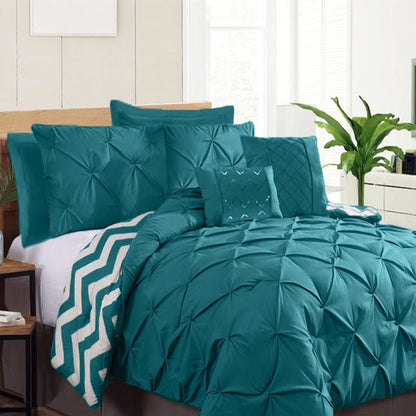 Ramesses 7 Piece Pinch Pleat Comforter Set Teal Queen V442-KIT-COMFORTER-PINCHPLEAT-TEAL-QS