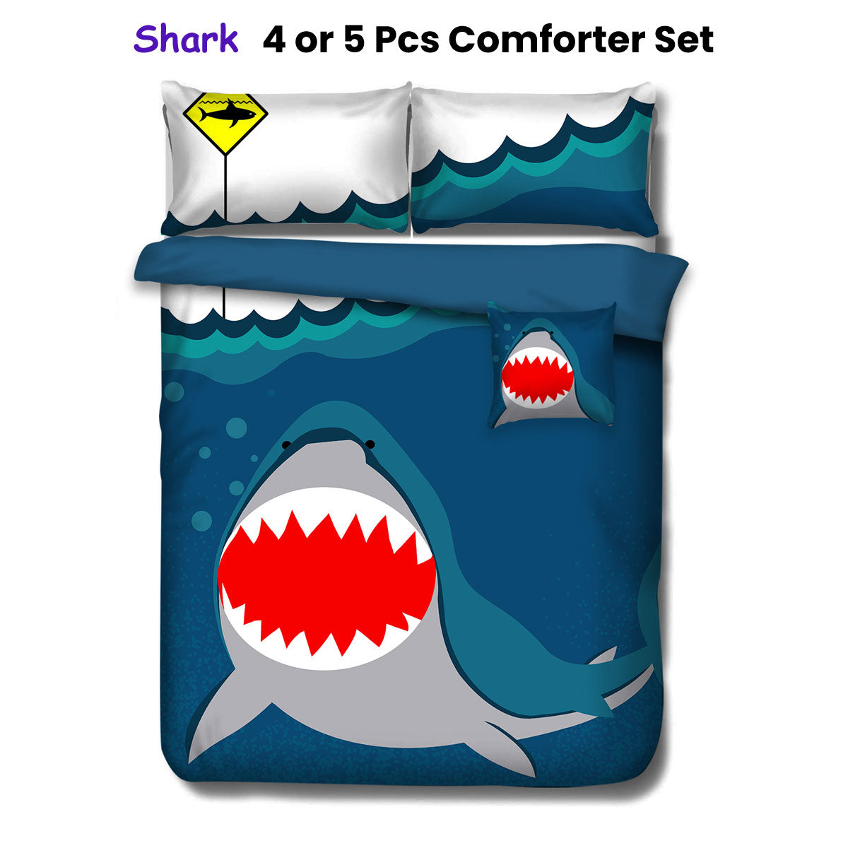 Ramesses Navy Shark Kids Advventure 4 Pcs Comforter Set Single V442-KIT-COMFORTER-SHARK-NAVY-SB