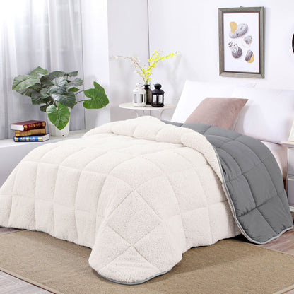 Shangri La Sleet Sherpa Fleece Reversible 3 Pcs Comforter Set Queen V442-KIT-COMFORTER-SHERPAFLEECE-SLEET-QS