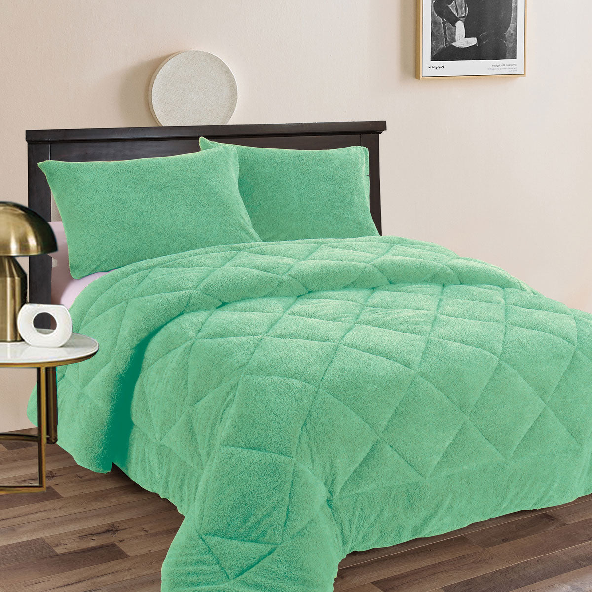 Ramesses Teddy Fleece 3 Pcs Comforter Set Aqua (Frost) King V442-KIT-COMFORTER-TEDDY-AQUA-KI