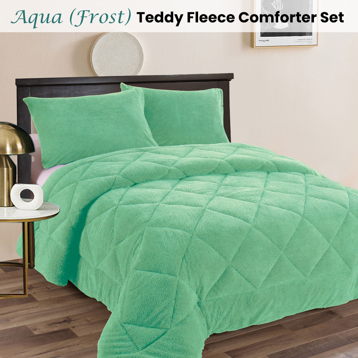Ramesses Teddy Fleece 3 Pcs Comforter Set Aqua (Frost) King V442-KIT-COMFORTER-TEDDY-AQUA-KI