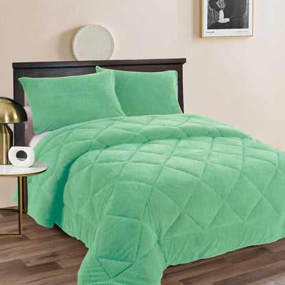 Ramesses Teddy Fleece 3 Pcs Comforter Set Aqua (Frost) Queen V442-KIT-COMFORTER-TEDDY-AQUA-QS