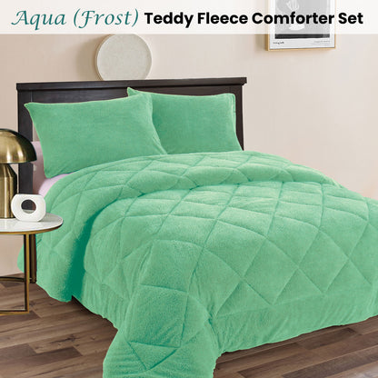 Ramesses Teddy Fleece 3 Pcs Comforter Set Aqua (Frost) Queen V442-KIT-COMFORTER-TEDDY-AQUA-QS