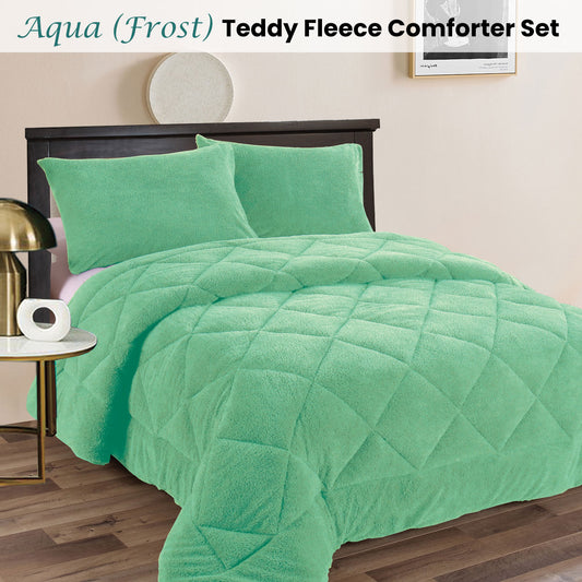Ramesses Teddy Fleece 3 Pcs Comforter Set Aqua (Frost) Queen V442-KIT-COMFORTER-TEDDY-AQUA-QS