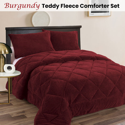Ramesses Teddy Fleece 3 Pcs Comforter Set Burgundy Queen V442-KIT-COMFORTER-TEDDY-BURGUNDY-QS