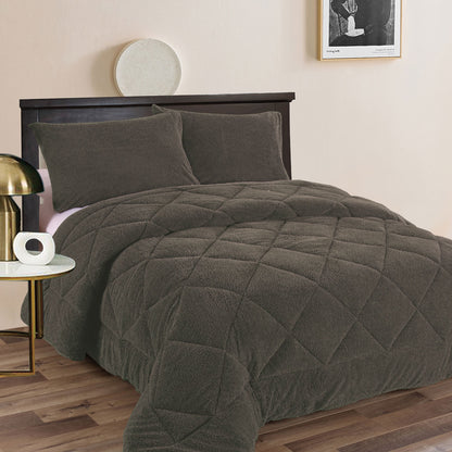 Ramesses Teddy Fleece 3 Pcs Comforter Set Charcoal King V442-KIT-COMFORTER-TEDDY-CHARCOAL-KI